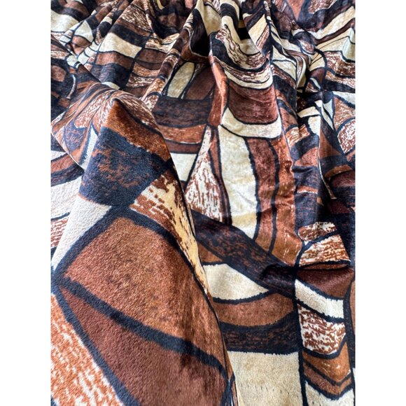 Vintage 70s pleated curtains, brown, rust, tan abstract pattern, velvet, pair - Picture 6 of 10